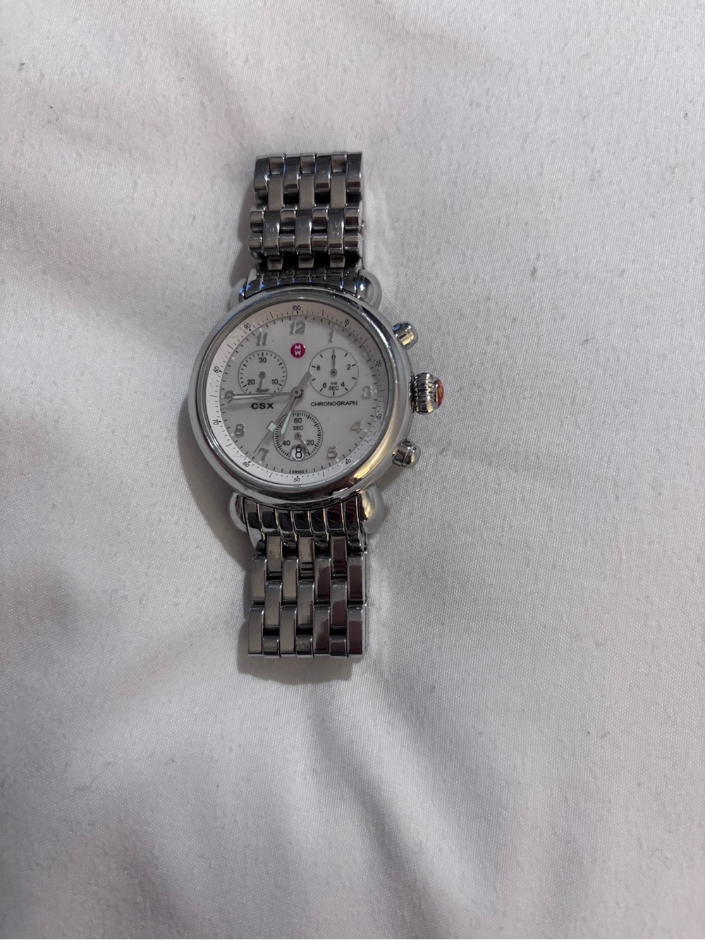 Michele Silver Chronograph Watch with White Dial